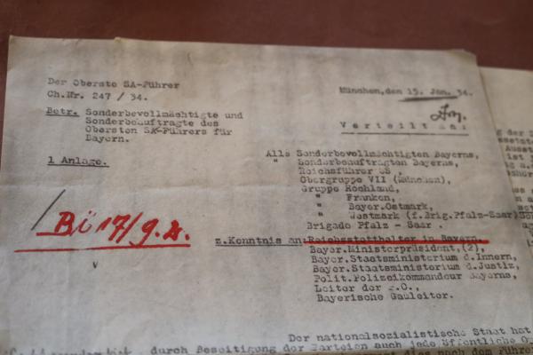 alte Kopien - Schreiben von der Obersten SA-Führung Ernst Röhm an alle bayr. Sonderbevollmächtigen 1934